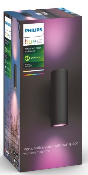 PHILIPS HUE COLOUR/WHITE OUTDOOR APPEAR WALL LANTERN BLACK