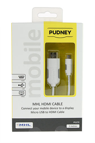 PUDNEY MHL 2.0 TO HDTV HDMI CABLE 2 METRE WHITE
