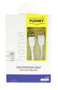 PUDNEY USB A PLUG TO USB A SOCKET V2.0 2 METRE WHITE